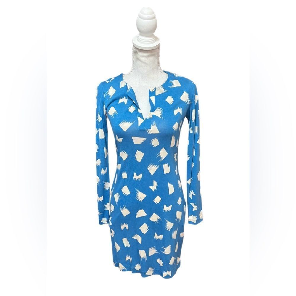 DVF Diane von Furstenberg Reina Brushes blue white tunic dress silk 0 new‎